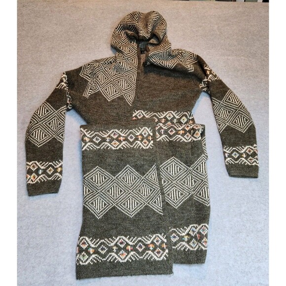 Sioni Duster Cardigan Sweater Womens Medium Gray Long Open Front Hood Southwest - Picture 1 of 7